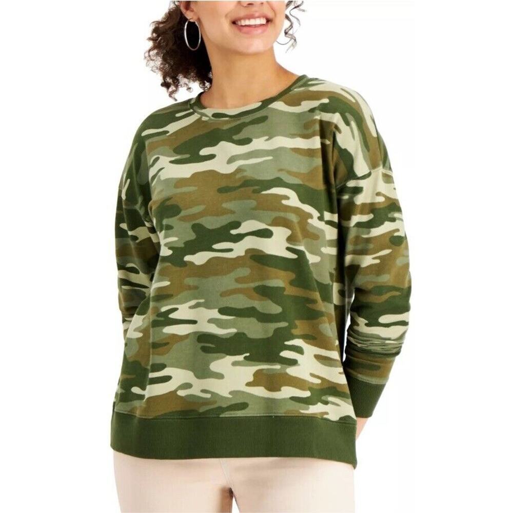 Style & Co Camouflage Army Print Sweatshirt (Camo Green, PM)